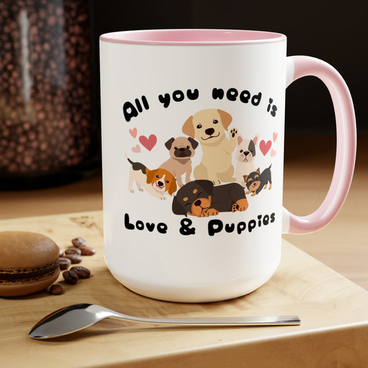 Love & Puppies Coffee Mugs, 15oz